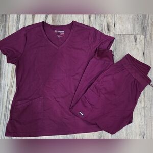 Grey's Anatomy By Barco +Spandex Stretch Maroon Joggers Scrub Set